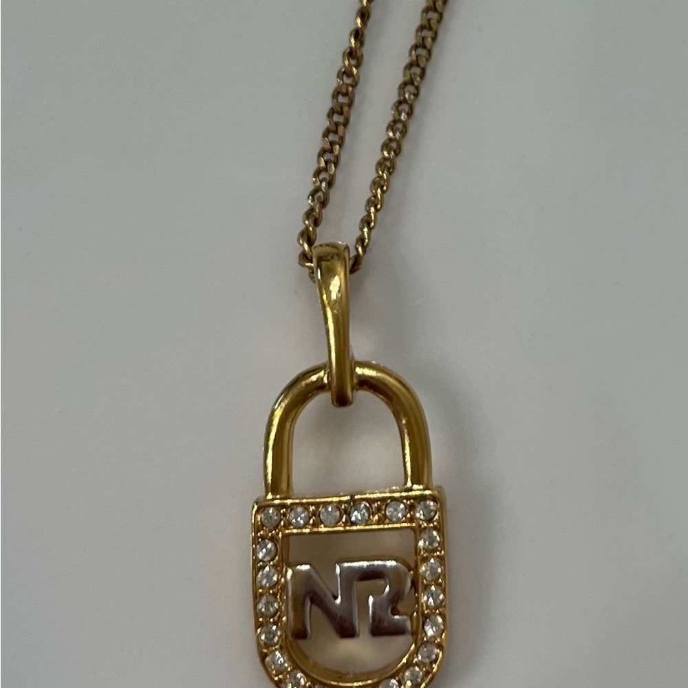 Nina Ricci Gold Padlock Necklace with Rhinestones